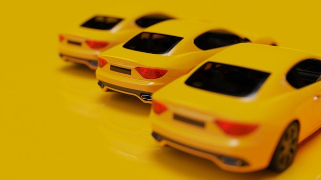 3d illustration of yellow cars on a yellow surface