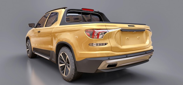 Illustrazione 3d del camioncino di carico di concetto giallo su sfondo grigio isolato. rendering 3d.