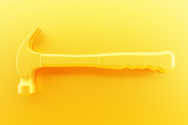 3D illustration of a yellow hammer hand tool isolated on a monocrome background 3D render and illustration of repair and installation tool