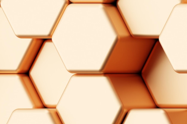 3d illustration of a yellow honeycomb monochrome honeycomb for honey. Pattern of simple geometric hexagonal shapes, mosaic background. Bee honeycomb concept, Beehive