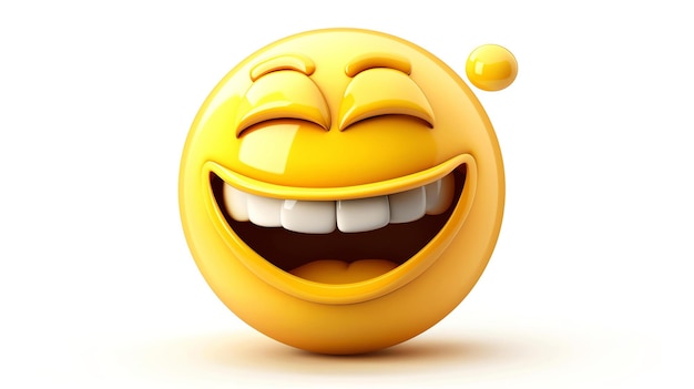 Photo 3d illustration of a yellow laughing face emoji with a wide open mouth and closed eyes