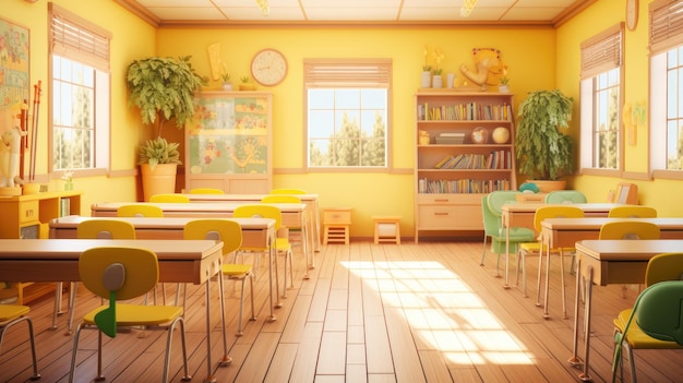 3d illustration yellow school room