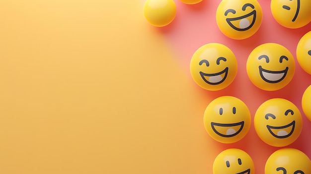 3d illustration of yellow smiley face emoticon on orange background