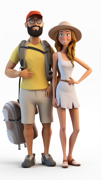 3D illustration of a young couple on white background