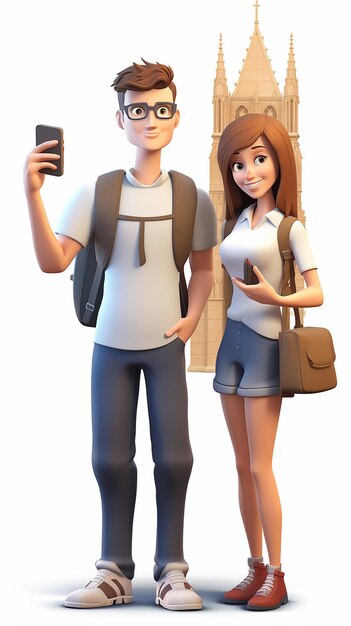 3D illustration of a young couple on white background