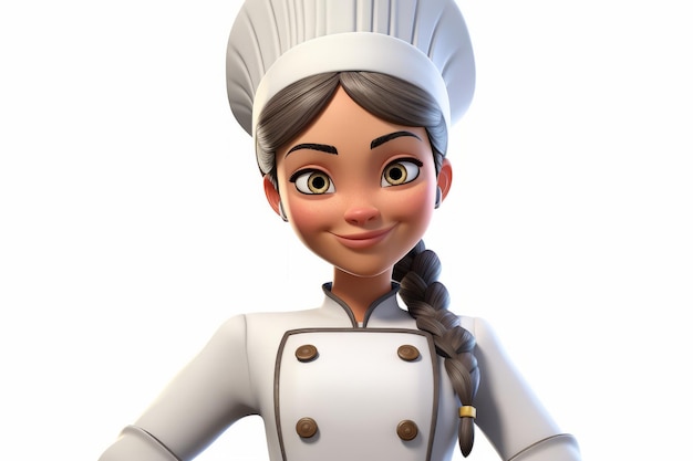 A 3D illustration of a young female chef