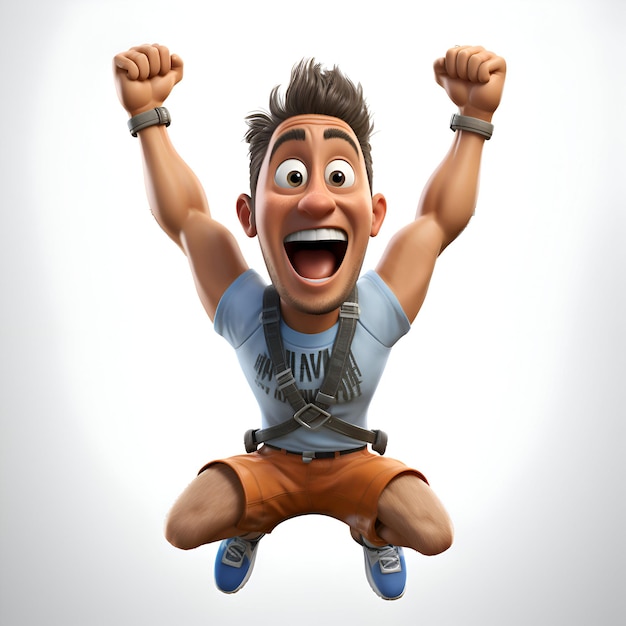 Photo 3d illustration of a young man jumping with his arms raised