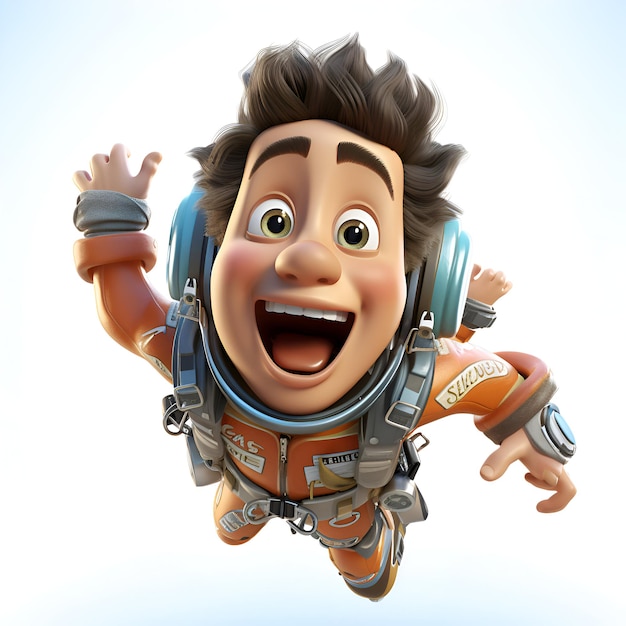 3D illustration of a young man with astronaut suit and headphones smiling