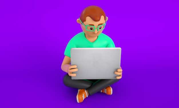 3d illustration of young man with notebook