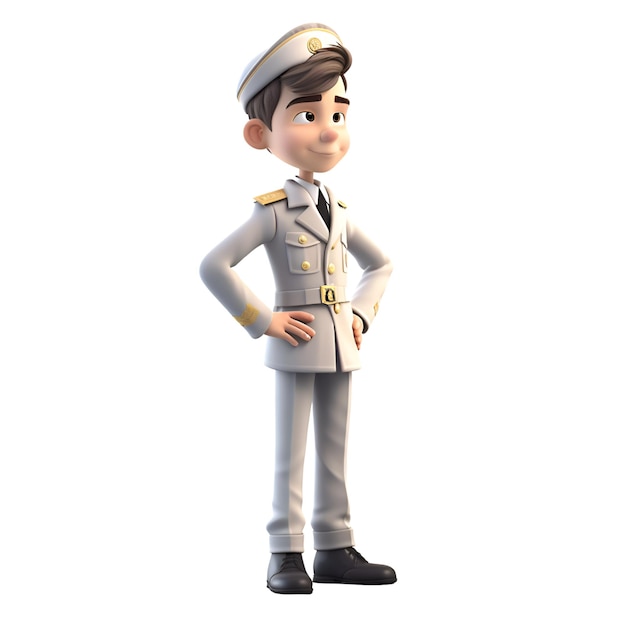 3D illustration of a young man with a pilot hat and uniform