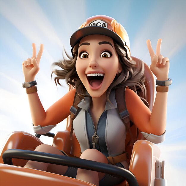 3D Illustration of a young woman riding a cabriolet