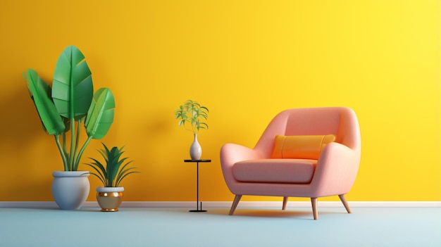 3d illustrationcolorful interior with a armchair