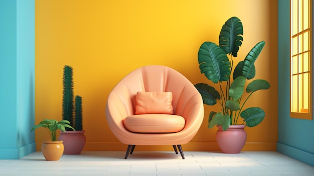 3d illustrationcolorful interior with a armchair