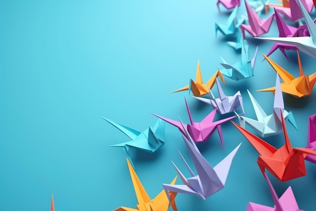 3D illustrationColorful pastel origami paper cranes