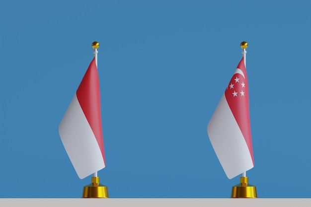 Foto illustrazioni 3d delle bandiere nazionali indonesia e singapore