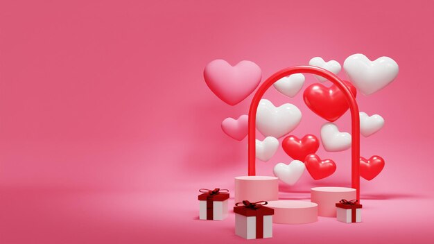 3D illustrations pink cylinder podium valentine background