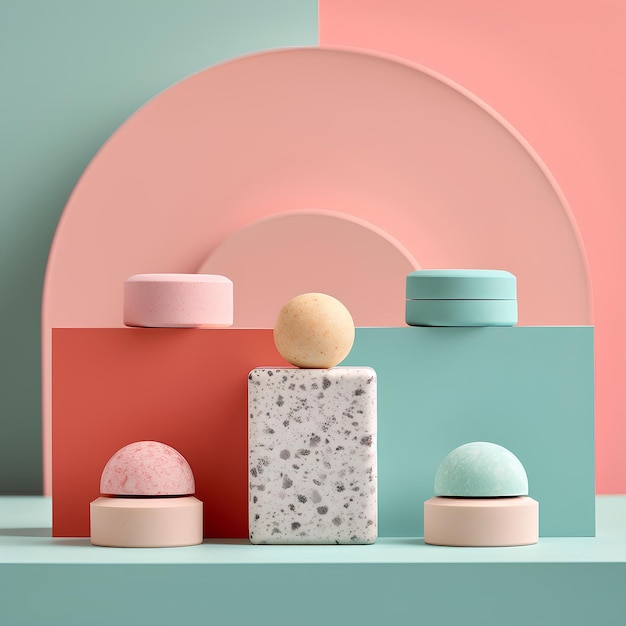 3d illustrations of soap and cosmetics in shades of pink