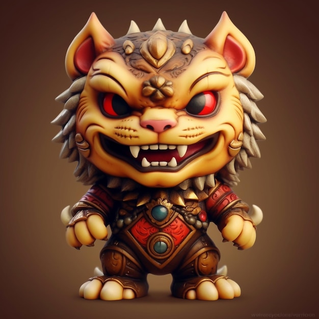 3D Illustrations of a tiger demon with red eyes and a red nose