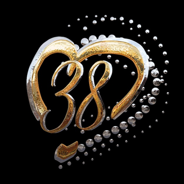 3D ILLUSTRATIONTEXT EFFECT GOLD AND SILVER 38 YEAR ANNIVERSARY DATE