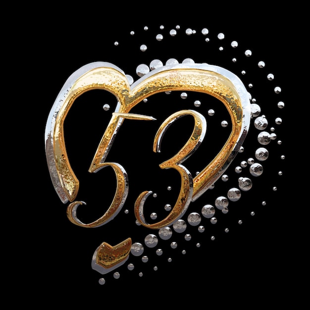 Photo 3d illustrationtext effect gold and silver 53 year anniversary date