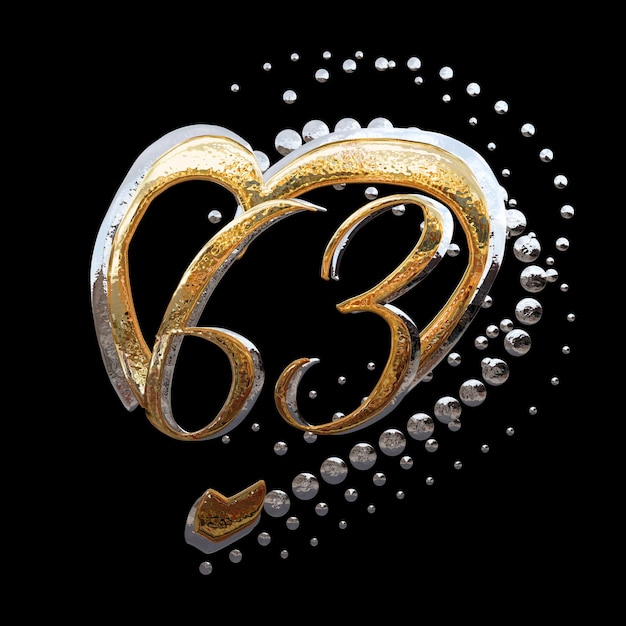 3D ILLUSTRATIONTEXT EFFECT GOLD AND SILVER 63 YEAR ANNIVERSARY DATE