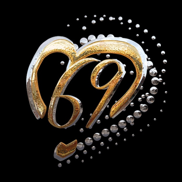 3D ILLUSTRATIONTEXT EFFECT GOLD AND SILVER 69 YEAR ANNIVERSARY DATE