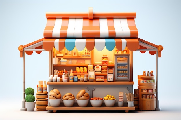 3d illustrator food stall