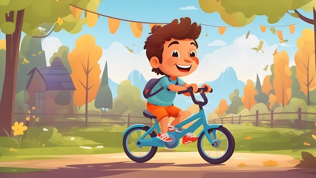 3d illustrator Happy Cartoon Boy Bike Fitness ai generated