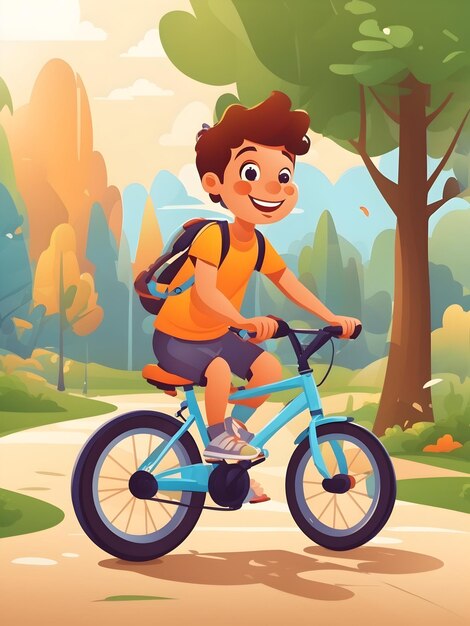 3d illustrator Happy Cartoon Boy Bike Fitness ai generated