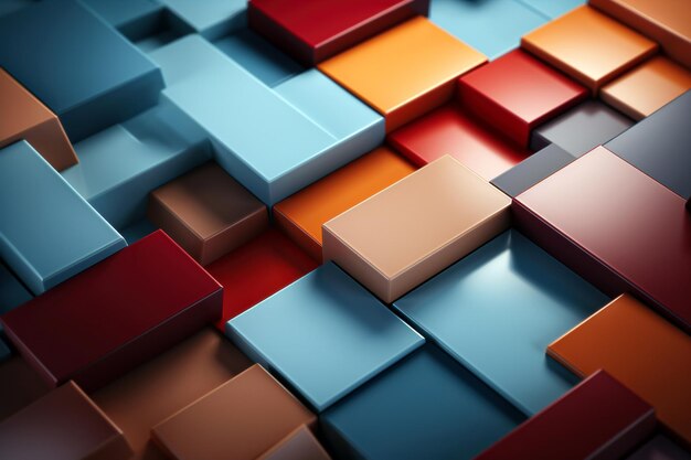 3d ilustration of abstract geometric composition with cubes in blue and orange colors