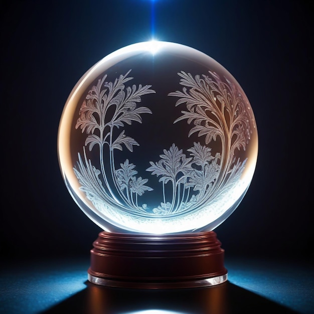 Photo 3d image of 3d laser engraved crystal ball with bright lighting