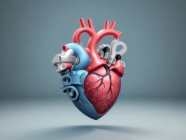 3D image of anatomical heart with gears pop