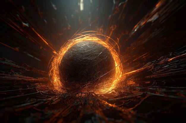 A 3d image of a ball of fire and flames.