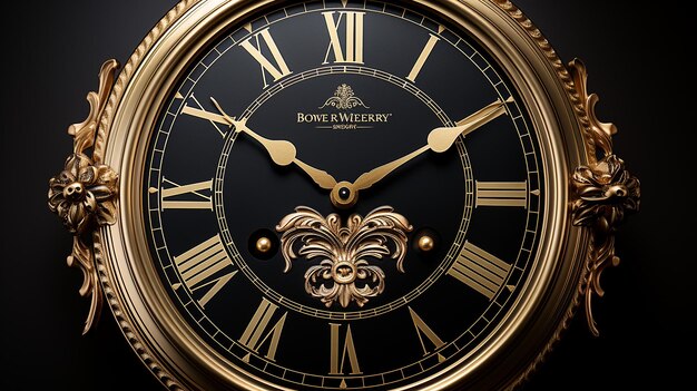 Foto immagine 3d del design dell'orologio nero e dorato