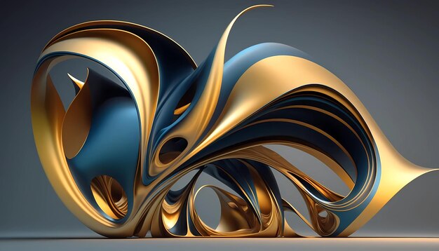 Photo a 3d image of a blue and gold abstract design.