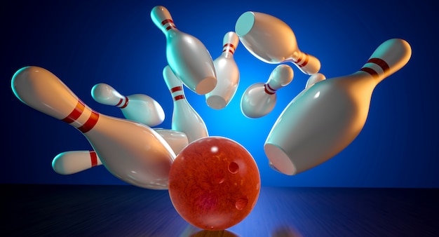 Foto immagine 3d dell'azione di bowling