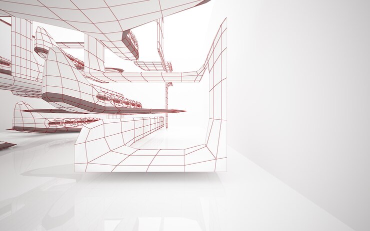 Photo a 3d image of a building with a red box on the left.