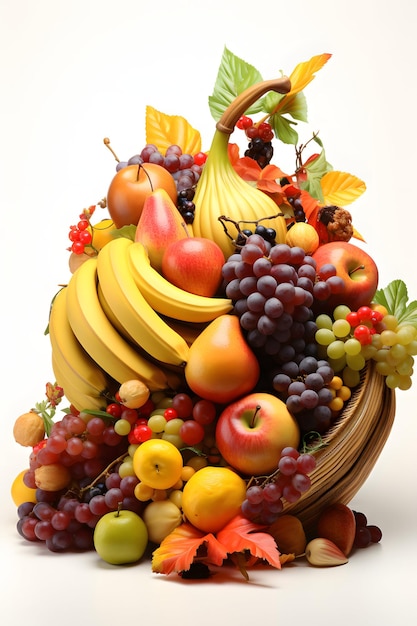 Photo a 3d image of cornucopia filled with fruits