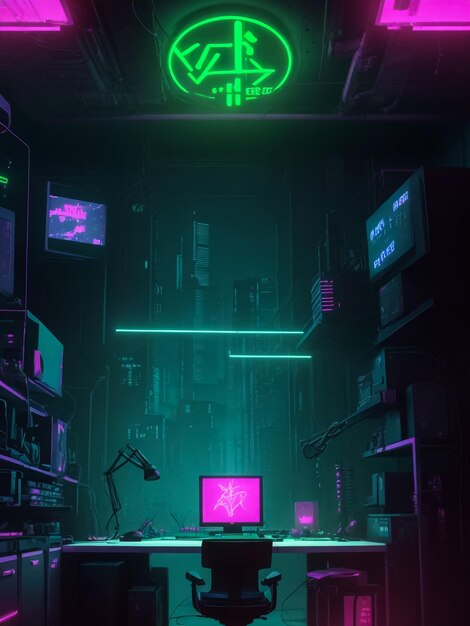 Foto immagine 3d della stanza cyberpunk