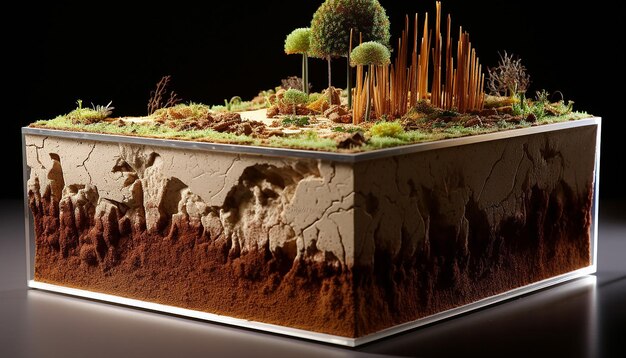 Foto un'immagine 3d che raffigura una sezione trasversale degli strati del suolo con microrganismi delle radici