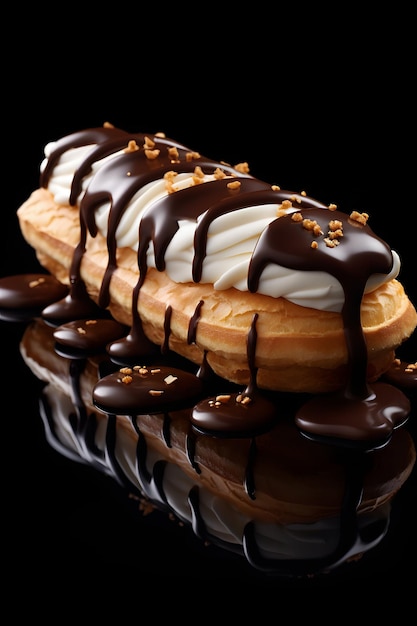 a 3D image of an eclair white background