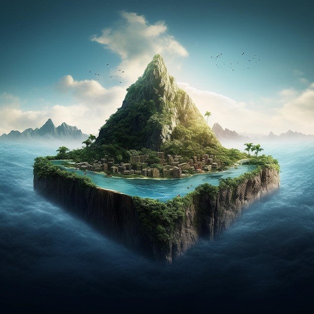 3D image of a floating tropical island shape