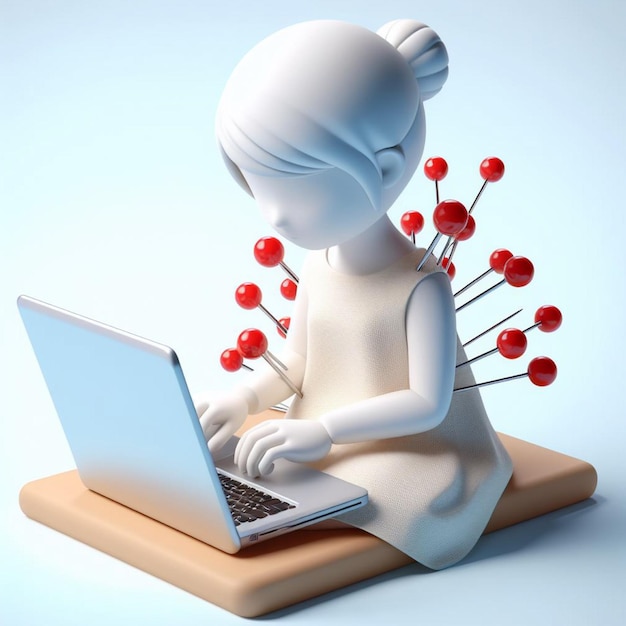 3d image Girl With laptop