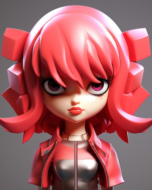 a 3d image of a girl with pink hair