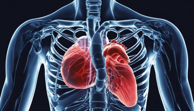 A 3D image of a heart with blood vessels