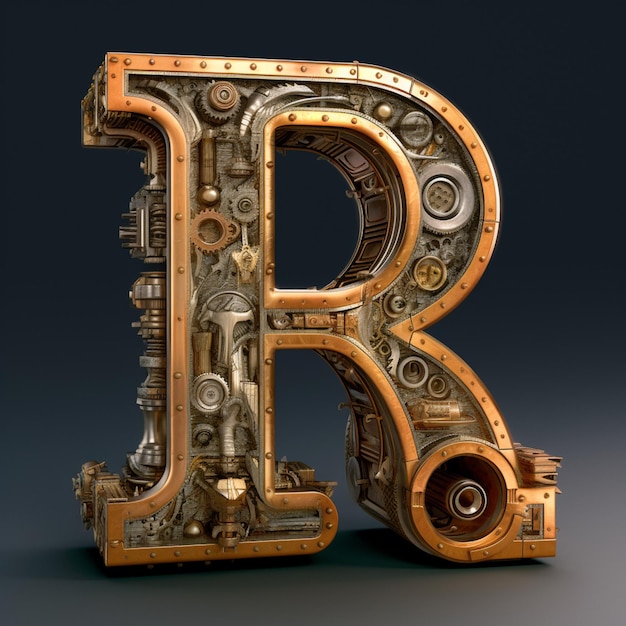 A 3d image of the letter r with gears and gears.