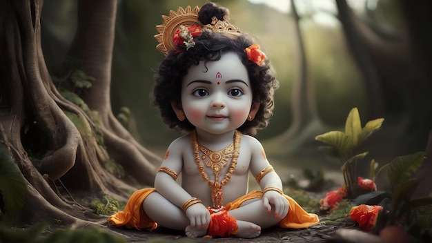 3d image of little krishna generative ai