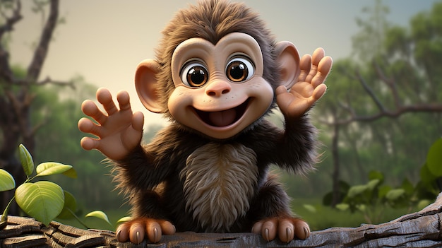 Фото 3d-изображение мультфильма с улыбающимся лицом обезьяны
