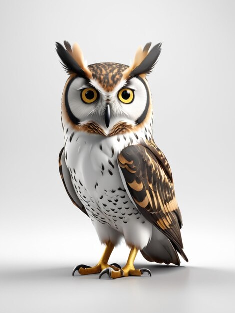 3d image of a owl bird on white background