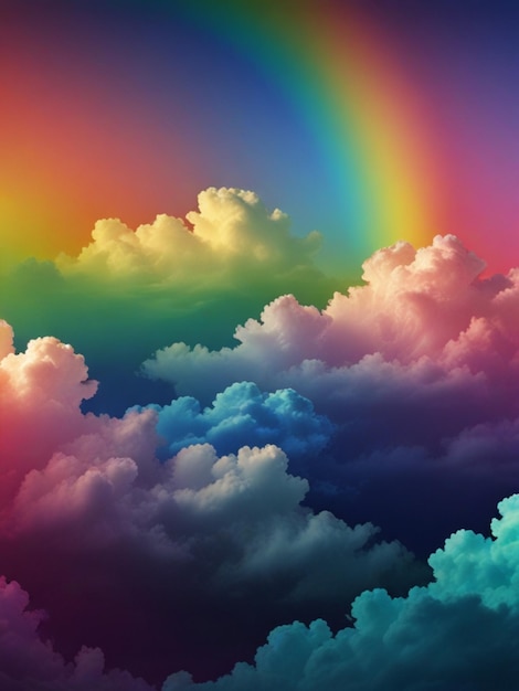 Foto immagine 3d di un arcobaleno sullo sfondo del gradiente celeste